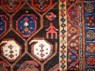 #1B418  Handmade antique Persian Kurdish rug 3.10' x 5.9' ( 120cm x 179cm ) 1880.C                 