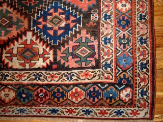 #1B423  Handmade antique Persian Kurdish rug 4.2' x 6.3' ( 128cm x 193cm ) 1880.C
                 