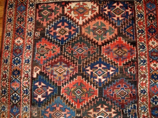 #1B423  Handmade antique Persian Kurdish rug 4.2' x 6.3' ( 128cm x 193cm ) 1880.C
                 