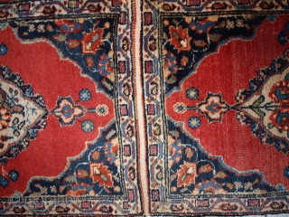 #1C356  Handmade antique collectible Persian Tabriz double mat rug 1.7' x 4.7' ( 52cm x 143cm ) 1910.C
              