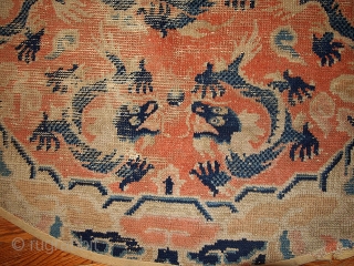 #1B339 Collectible Chinese 'Ningsha" oval rug 3.9' x 4.5' 1850, in original condition: age ware.                  