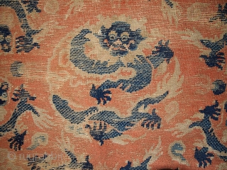#1B339 Collectible Chinese 'Ningsha" oval rug 3.9' x 4.5' 1850, in original condition: age ware.                  