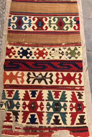 Antique anatolian kilim fragment ,370 x 80 cm                         