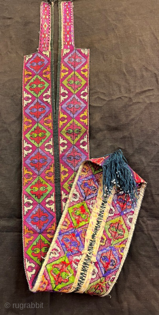 Antique Uzbekistan Lakai silk embroidered belt for kaftan,102x16 cm                        