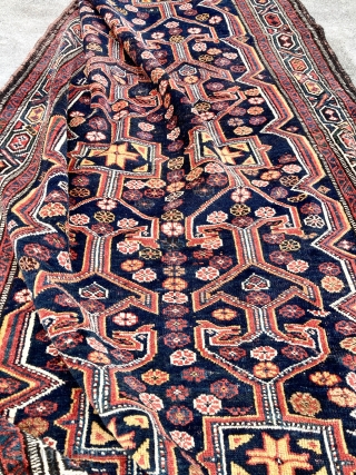 Beautifully colored Persian Varamin rug, most probably made by Luri people settled in north Persia around 1900. Unusual runner format 150x370 cm.           