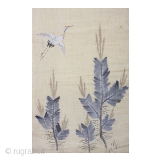 This is a beautiful girl's hemp kimono with hand painted motifs of crane and pine. For the Japanese, the crane--or tsuru--is considered a national treasure, appearing in art, literature and folklore. The  ...