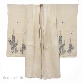 This is a beautiful girl's hemp kimono with hand painted motifs of crane and pine. For the Japanese, the crane--or tsuru--is considered a national treasure, appearing in art, literature and folklore. The  ...