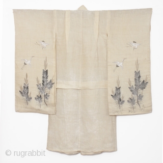 This is a beautiful girl's hemp kimono with hand painted motifs of crane and pine. For the Japanese, the crane--or tsuru--is considered a national treasure, appearing in art, literature and folklore. The  ...