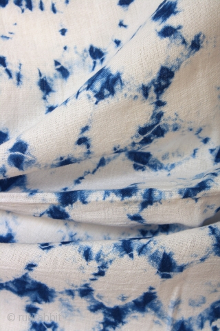 This a large swath of Japanese shibori cotton. Shibori is a Japanese term for several methods of dying cloth with a pattern by binding, stitching, folding, twisting, compressing, or capping. A simple  ...