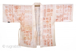 This is a cotton Buddhist pilgrim's jacket. The jacket was worn by a pilgrim on their journey to Shikoku island as they attempted to visit all 88 shrines on their holy journey.  ...
