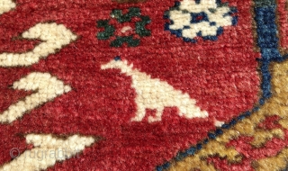 Two birds with one rug!  Kurdish (?), 19th century.  Coltrane-esque riff on an old Caucasian standard.  Beefy, floppy handle.  Glossy wool.  Excellent condition.  All organic dyes.  ...