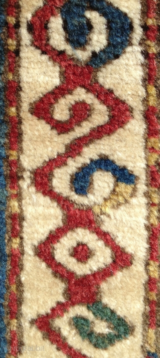 Two birds with one rug!  Kurdish (?), 19th century.  Coltrane-esque riff on an old Caucasian standard.  Beefy, floppy handle.  Glossy wool.  Excellent condition.  All organic dyes.  ...