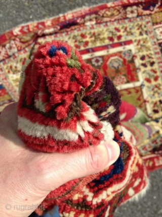 19th century Mucur prayer rug in nearly full pile.  All organic colors, including lovely greens, a deeply saturated red, and a clear yellow.  Very good condition, nicely restored (see last  ...