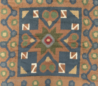 Finnish rya rug. Dated 1929. In good condition. Some slight corrosion to the black wool in the border. 166x148cm. Email owenrugs@gmail.com            