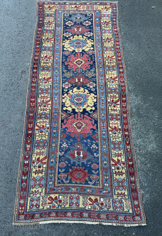 Mid 19th century harshang design north west Persian Kurdish carpet. 325x125cm.low pile in places and some edge repairs done. A superb dated example that Burns would call koliya’i southern Kurdistan. Fresh to  ...