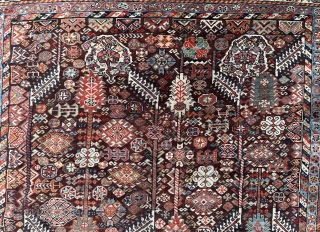 Super large Qashqai tribal carpet. About 8x6 ft.
Good pile , a few spots of damage..                  