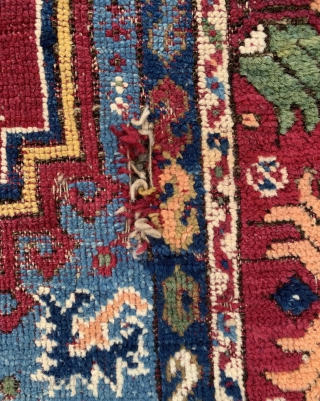 Antique Rabat rug. 19th century.165x103cm. A lovely colourful older example. Some wear and a small hole in the field.              