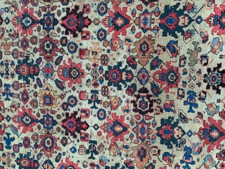 Beautiful all over design cream ground antique Fereghan carpet. Circa 1880. Minor repairs. 330x300cm. email me at owenrugs@gmail.com               