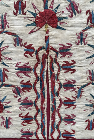 White ground chyrpy fragment. Mounted and framed.early 19th century . Frame size 69x58cm.                    