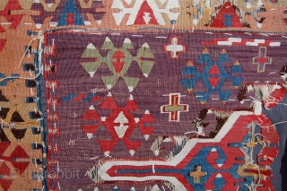 Early anatolian kilim fragment with beautiful colours. 18th century. 82 x 65cm                     