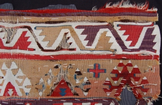 Early anatolian kilim fragment with beautiful colours. 18th century. 82 x 65cm                     
