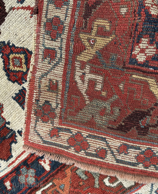 19th century Kurdish long rug with a so called shush kebab design. Good condition.                   