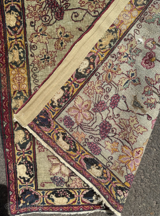 Antique Kirman poshti rug. 19th century. 72x72cm. Decorated with birds and vines. Email enquiries to owenrugs@gmail.com