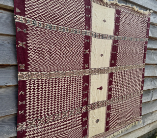 Antique Berber ceremonial cover. Circa 1900. Algeria. Kabylie area. Wool tapestry weave. Good condition. Email enquiries- owenrugs@gmail.com                