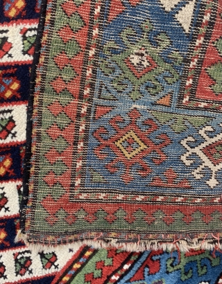 Good quality antique Caucasian Genje rug in good pile with excellent colours. 262x100cm.                    
