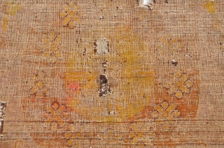 Khotan circa 1900 fragments. faded fuchsine ground.
Size is 366 x 218 cm or 12ft x 7.2 ft                