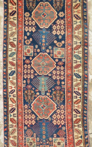 An Antique Caucaian runner (karabagh) late 19th century or 1st half of 20th century, red is fast and when I washed that the red runs on other colors.
size is 270 x 110  ...