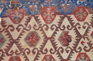 Anatolian Kilim 19th century, size is 393 x 153 cm, 12.11 x 5.0 ft. it's not a fragment, color are good, not  restored, only covered with a cloth, so now it  ...