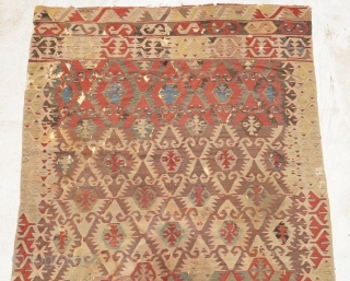 Anatolian Kilim 19th century, size is 393 x 153 cm, 12.11 x 5.0 ft. it's not a fragment, color are good, not  restored, only covered with a cloth, so now it  ...