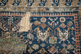 An Antique Caucasian Sumac carpet, very worn but still alive and well packed
19th century
290 x 165 cm                