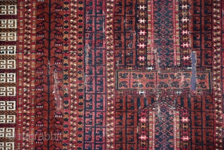 End 19th century Saryk Engsi with silk & cotton.
It's professionally washed and packed (all holes and damage areas are stiched with old kilims) no worries about more damaged, it's stopped at where  ...