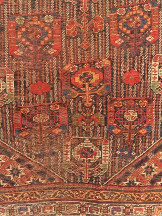 19th  Century khamseh rug. Too much worn but still charming. It's size is  295 x 170 cm              