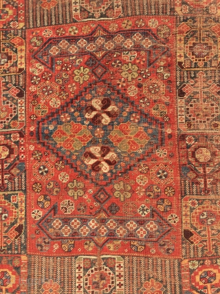 19th  Century khamseh rug. Too much worn but still charming. It's size is  295 x 170 cm              