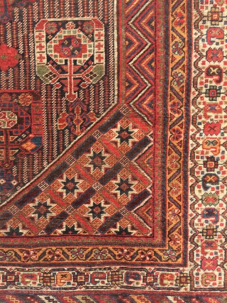 19th  Century khamseh rug. Too much worn but still charming. It's size is  295 x 170 cm              