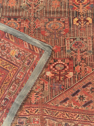 19th  Century khamseh rug. Too much worn but still charming. It's size is  295 x 170 cm              