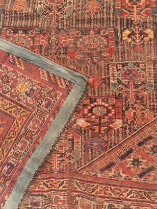 19th  Century khamseh rug. Too much worn but still charming. It's size is  295 x 170 cm              