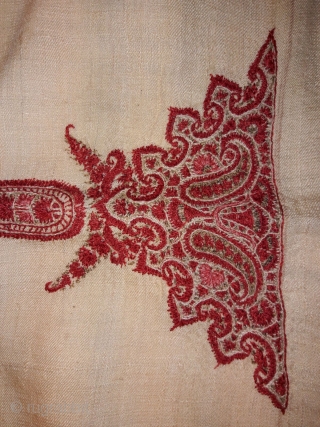 Square old antique 19th century very fine hand work Kashmiri rumal on pashmina material very fine quality in good condition and its size is 56 x 56 inches     