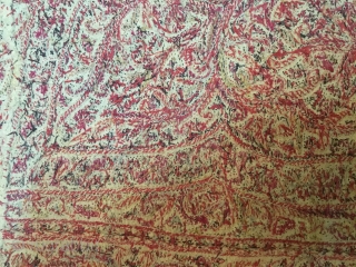 Very fine needle hand embroidered square shawl (rumal) from Kashmir India C.1900 done on pashmina base material there is no damages in this square shawl (rumal).the size of this rumal is 182  ...