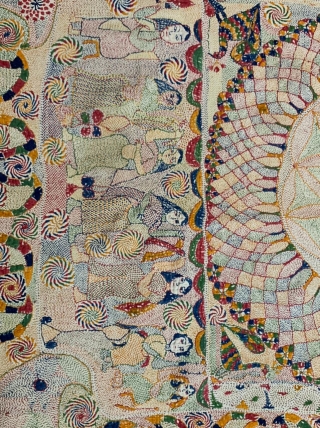 Vintage fine museum quality Kantha from undivided Bengal 19 century of Murshidabad district with fine needle embroidery on multiple muslin layers with all geometric and figured work. The size of this Kantha  ...