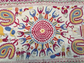 Vintage fine Kantha from West Bengal India C.1900 with a rare subject of Krishna Raas Leela where Krishna is dancing with gopis.it is rare to find these type of subject related Kantha  ...