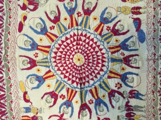 Vintage fine Kantha from West Bengal India C.1900 with a rare subject of Krishna Raas Leela where Krishna is dancing with gopis.it is rare to find these type of subject related Kantha  ...