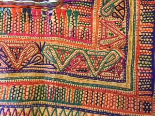 kutchi dhebariya work dowry gudri (quilt) from dudhai village kutch region Gujarat with beautiful tightly worked chain stitch work with mirrors and also a bit of applique work done on it the  ...