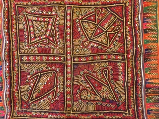 kutchi dhebariya work dowry gudri (quilt) from dudhai village kutch region Gujarat with beautiful tightly worked chain stitch work with mirrors and also a bit of applique work done on it the  ...