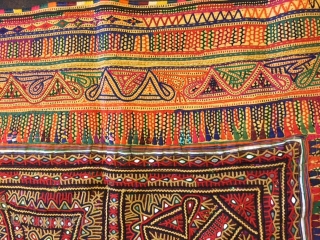 kutchi dhebariya work dowry gudri (quilt) from dudhai village kutch region Gujarat with beautiful tightly worked chain stitch work with mirrors and also a bit of applique work done on it the  ...