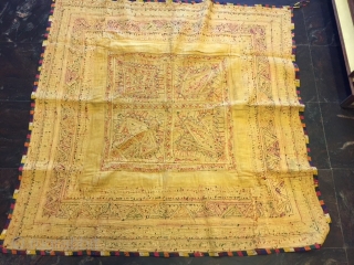 kutchi dhebariya work dowry gudri (quilt) from dudhai village kutch region Gujarat with beautiful tightly worked chain stitch work with mirrors and also a bit of applique work done on it the  ...