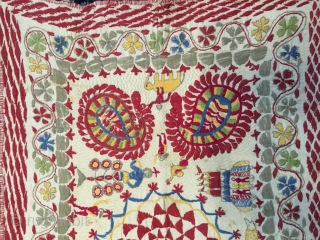 Rumal size rare Kantha from West Bengal India C.1900 with one of the subject related to Krishna life story one of the rare subjects in Kantha with fine hand needle embroidery work  ...